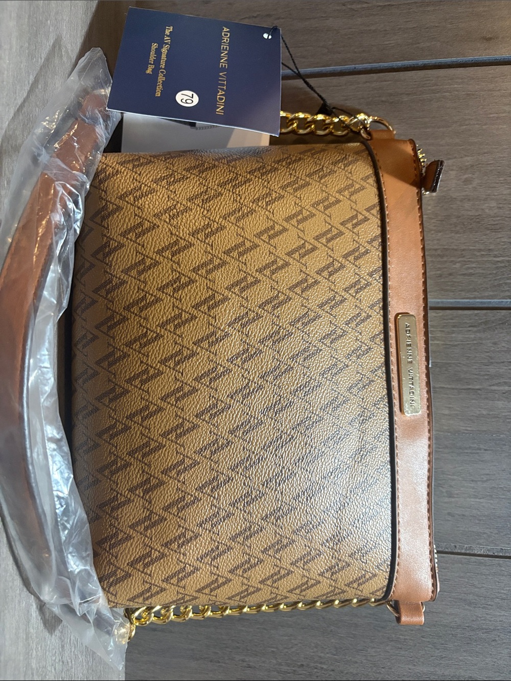 Adrienne Vittadini Tan/Brown Printed Messenger Crossbody